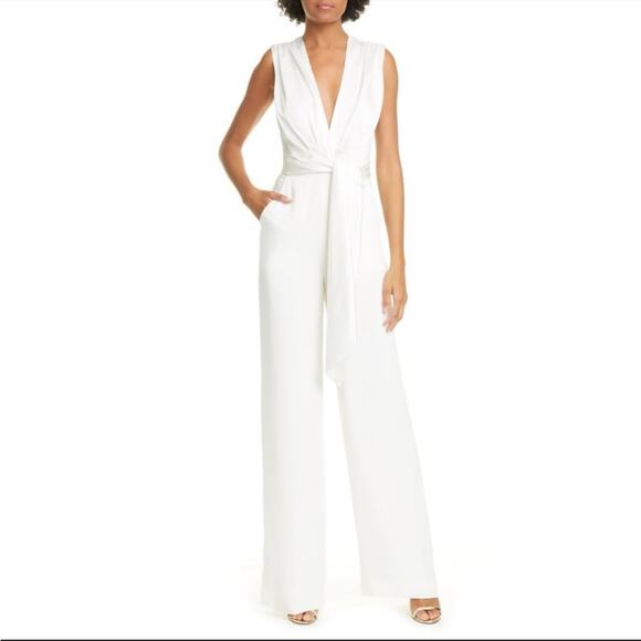 Jonathan Simkhai Pants - NWT Jonathan Simkhai Satin and Crepe Plunge Sleeveless White Jumpsuit Size 2